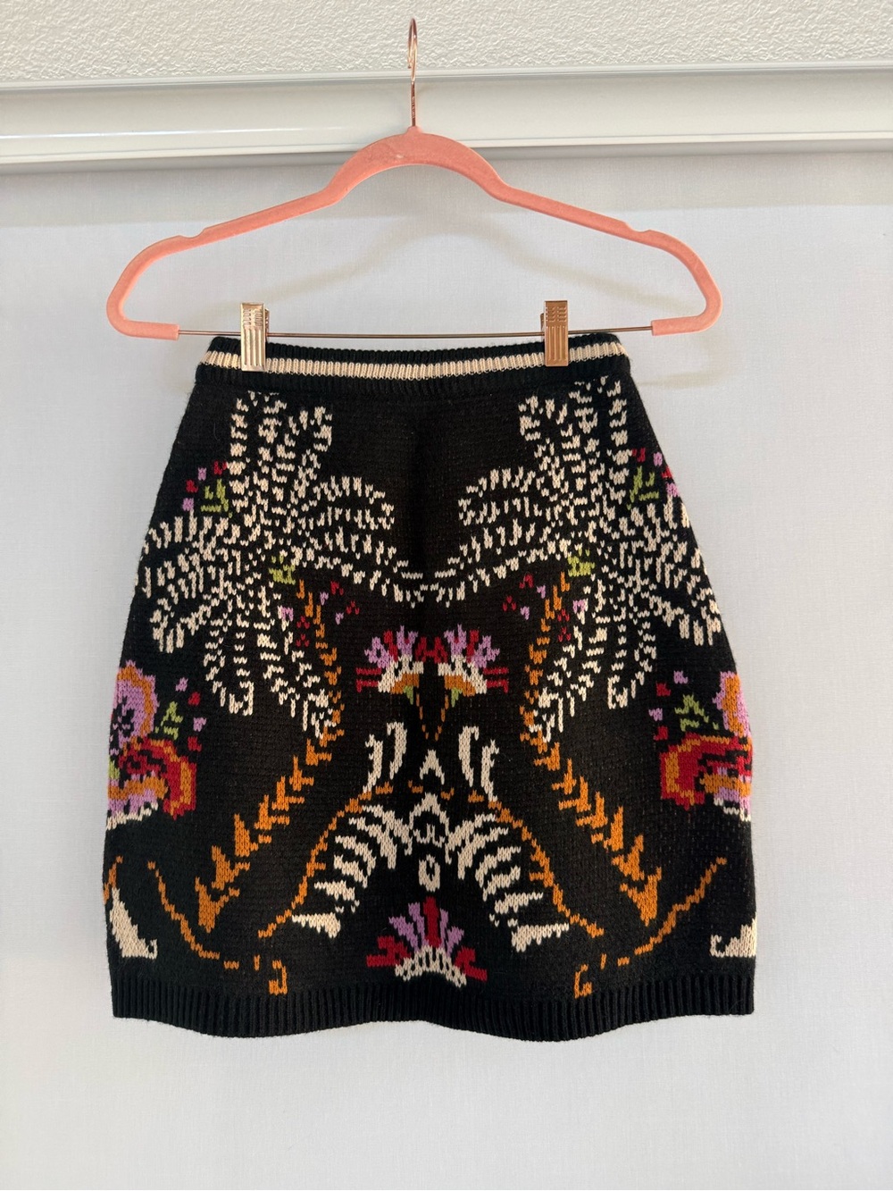 Black Floral Knit Pencil Skirt